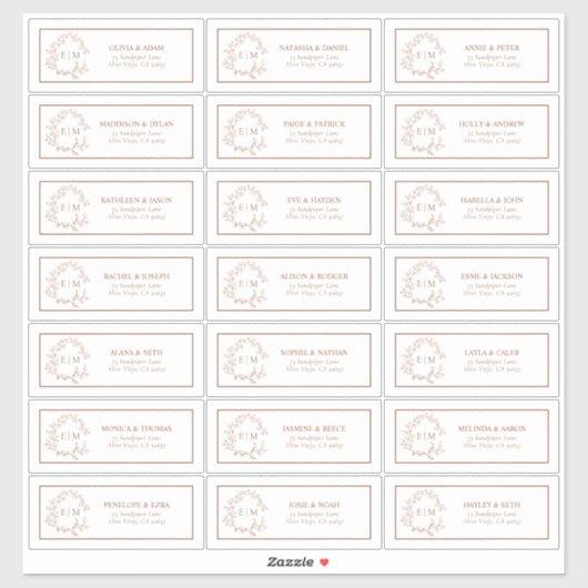 Terracotta Leafy Crest Monogram Guest Adres Sticker (Vel)