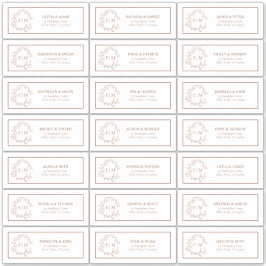 Terracotta Leafy Crest Monogram Guest Adres Sticker (Voorkant)