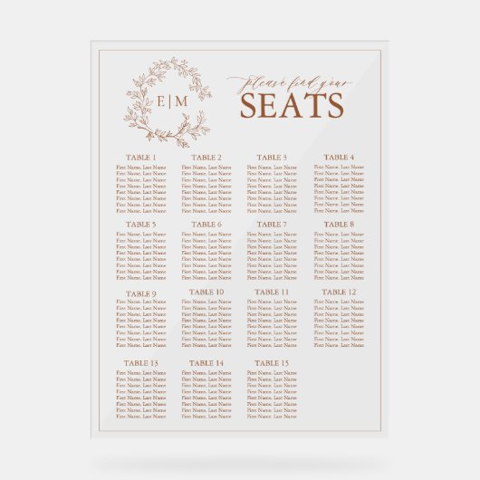Terracotta Leafy Crest Monogram Weddenschap Acryl Bord (Voorkant)
