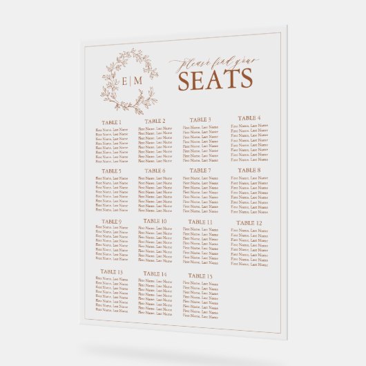 Terracotta Leafy Crest Monogram Weddenschap Acryl Bord (Hoek)