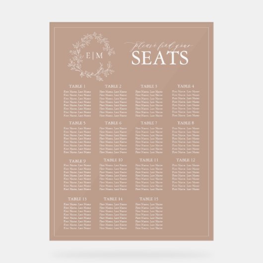 Terracotta Leafy Crest Monogram Weddenschap Acryl Bord (Voorkant)