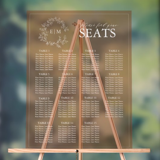 Terracotta Leafy Crest Monogram Weddenschap Acryl Bord (Neutraal)