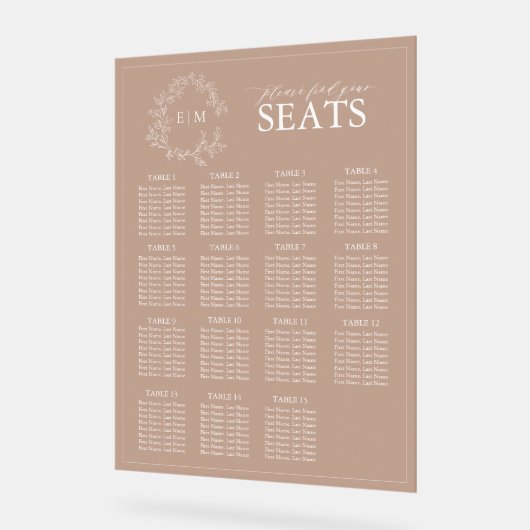 Terracotta Leafy Crest Monogram Weddenschap Acryl Bord (Hoek)