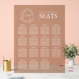 Terracotta Leafy Crest Monogram Weddenschap Acryl Bord