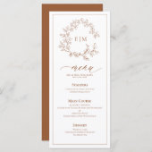 Terracotta Leafy Crest Monogram Weddenschap Menu (Voorkant / Achterkant)