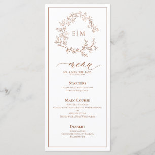 Terracotta Leafy Crest Monogram Weddenschap Menu