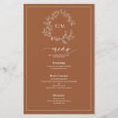 Terracotta Leafy Crest Monogram Weddenschap Menu (Voorkant)