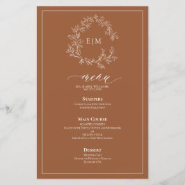 Terracotta Leafy Crest Monogram Weddenschap Menu