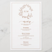 Terracotta Leafy Crest Monogram Weddenschap Menu (Voorkant)