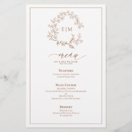 Terracotta Leafy Crest Monogram Weddenschap Menu