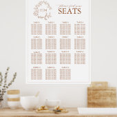 Terracotta Leafy Crest Monogram Weddenschap Poster (Keuken)