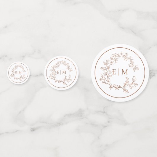 Terracotta Leafy Crest Monogram Wedding Confetti (Achterkanten)