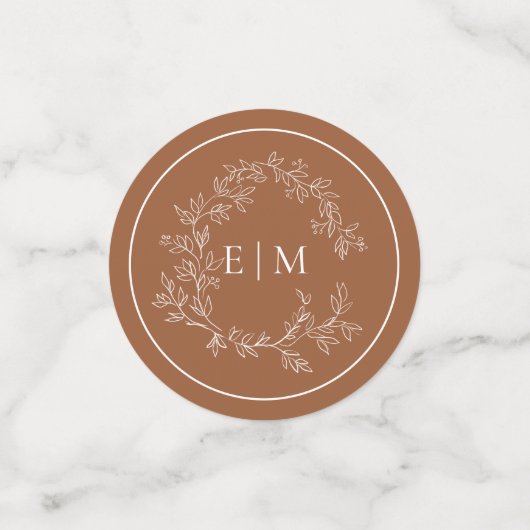 Terracotta Leafy Crest Monogram Wedding Confetti (Kleine voorkant)