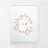 Terracotta Leafy Crest Monogram Wedding Drieluik Uitnodiging (Cover)