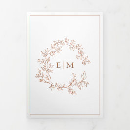 Terracotta Leafy Crest Monogram Wedding Drieluik Uitnodiging