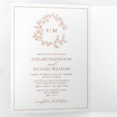 Terracotta Leafy Crest Monogram Wedding Drieluik Uitnodiging (Binnenzijde eerst)