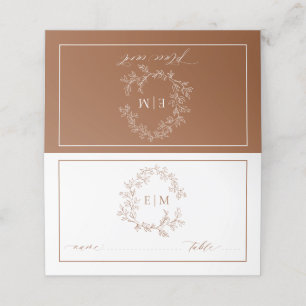 Terracotta Leafy Crest Monogram Wedding Plaatskaartje