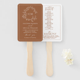 Terracotta Leafy Crest Monogram Wedding Programme Handwaaier