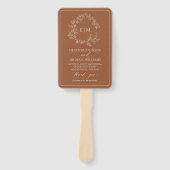 Terracotta Leafy Crest Monogram Wedding Programme Handwaaier (Voorkant)