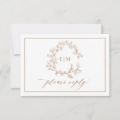 Terracotta Leafy Crest Monogram Wedding RSVP (Voorkant)