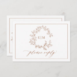 Terracotta Leafy Crest Monogram Wedding RSVP