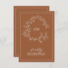 Terracotta Leafy Crest Monogram Wedding RSVP-kaart RSVP Kaartje
