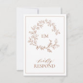 Terracotta Leafy Crest Monogram Wedding RSVP-kaart RSVP Kaartje (Voorkant)