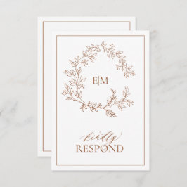 Terracotta Leafy Crest Monogram Wedding RSVP-kaart RSVP Kaartje
