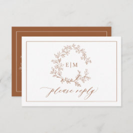 Terracotta Leafy Crest Monogram Wedding RSVP-kaart RSVP Kaartje