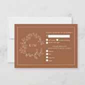 Terracotta Leafy Crest Monogram Wedding RSVP Kaartje (Achterkant)