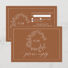 Terracotta Leafy Crest Monogram Wedding RSVP Kaartje