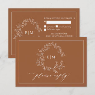 Terracotta Leafy Crest Monogram Wedding RSVP Kaartje