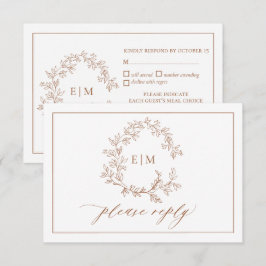 Terracotta Leafy Crest Monogram Wedding RSVP Kaartje