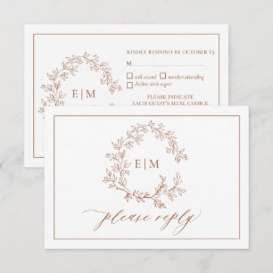 Terracotta Leafy Crest Monogram Wedding RSVP Kaartje