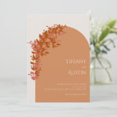 Terracotta Leaves Clean Modern Wedding Kaart (Staand voorkant)