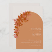 Terracotta Leaves Clean Modern Wedding Kaart (Voorkant / Achterkant)