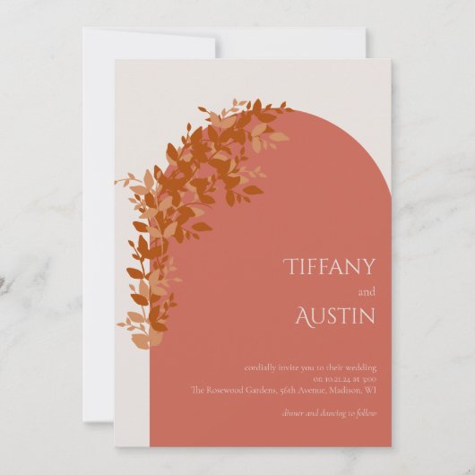 Terracotta Leaves Clean Modern Wedding Kaart (Voorkant)