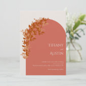 Terracotta Leaves Clean Modern Wedding Kaart (Staand voorkant)