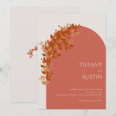 Terracotta Leaves Clean Modern Wedding Kaart (Voorkant / Achterkant)