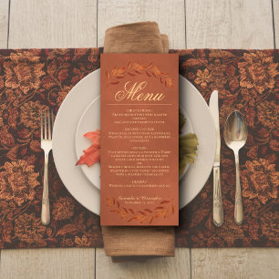 Terracotta Leaves Elegant Rustic Wedding Menu