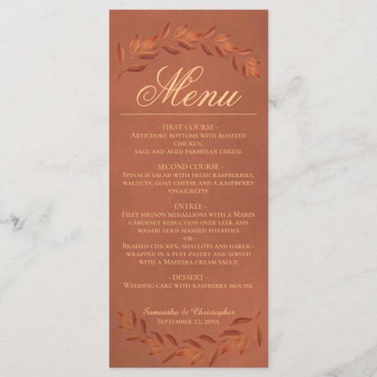 Terracotta Leaves Elegant Rustic Wedding Menu (Voorkant)