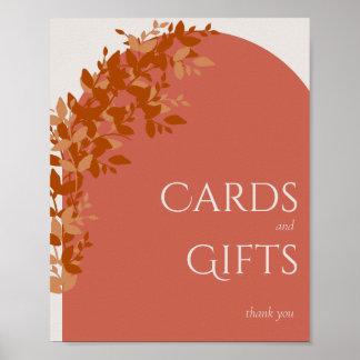 Terracotta Leaves Modern Kaart and Gifts Sign Poster
