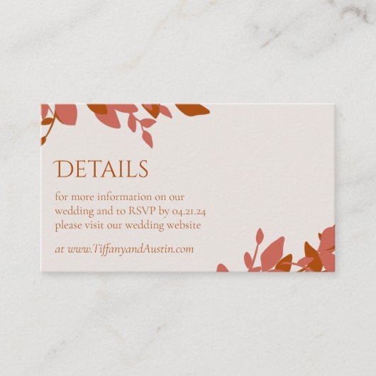 Terracotta Leaves Modern Wedding Enclosure Kaart (Voorkant)