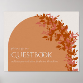 Terracotta Leaves Modern Wedding Guestbook Poster