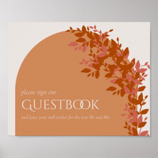 Terracotta Leaves Modern Wedding Guestbook Poster (Voorkant)
