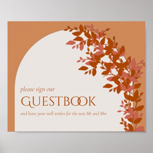 Terracotta Leaves Modern Wedding Guestbook Poster (Voorkant)