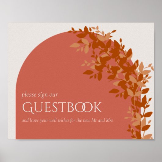 Terracotta Leaves Modern Wedding Guestbook Poster (Voorkant)