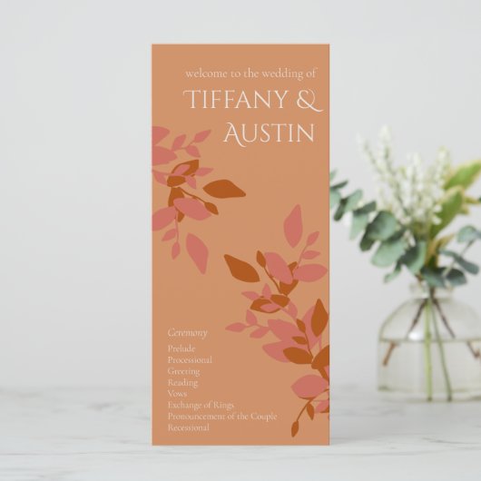 Terracotta Leaves Modern Wedding Programme (Staand voorkant)