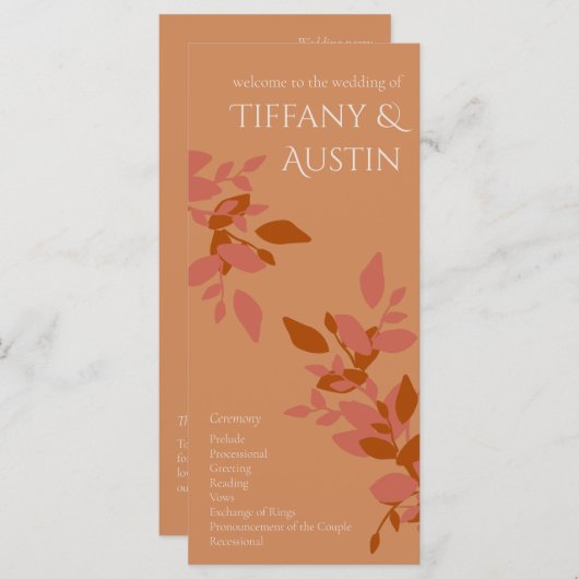 Terracotta Leaves Modern Wedding Programme (Voorkant / Achterkant)