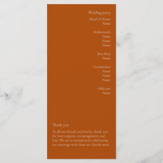 Terracotta Leaves Modern Wedding Programme (Achterkant)